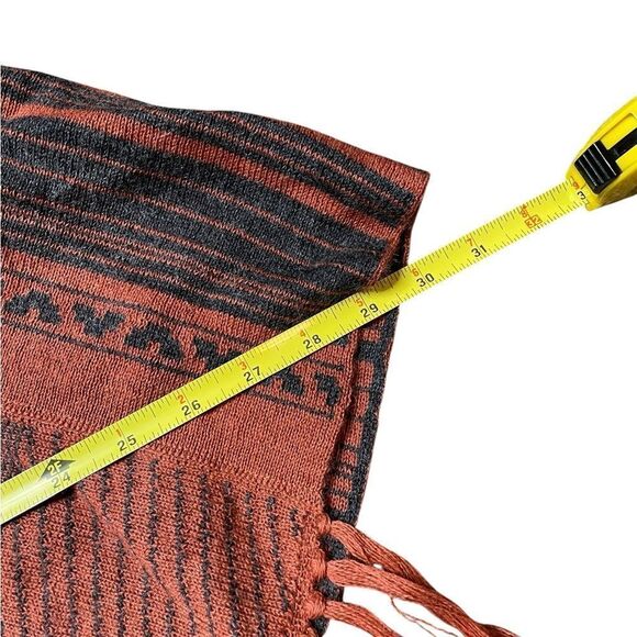 SOL ALPACA Fringe Poncho Orange Gray One Size - Picture 7 of 8